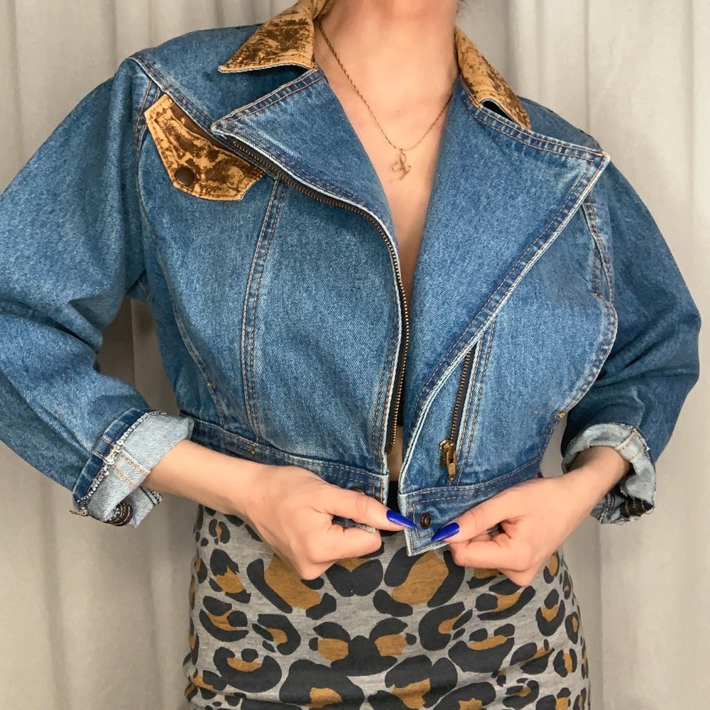 ⭐️host pick⭐️ 80s Vintage Cropped Motorcycle Style Denim Jacket - Size Small